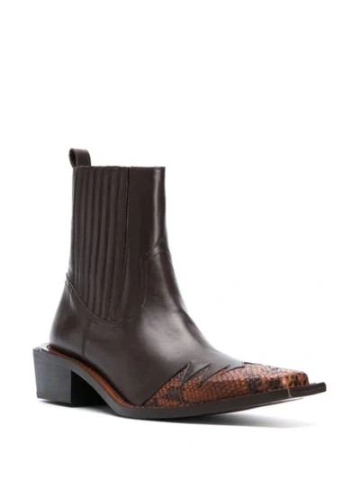 Shop Martine Rose Embossed Snakeskin Effect Boots In Brown