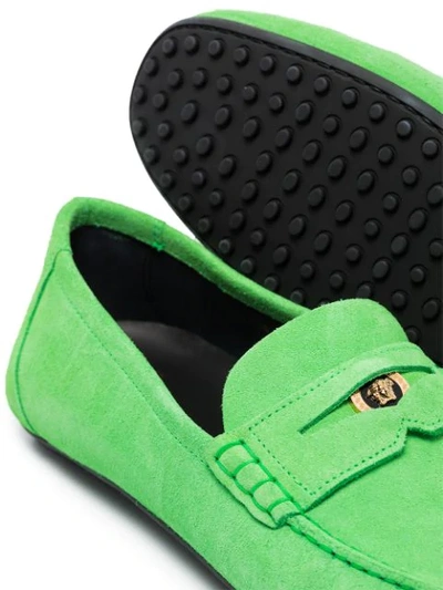 Shop Versace Medusa-plaque Suede Loafers In Green