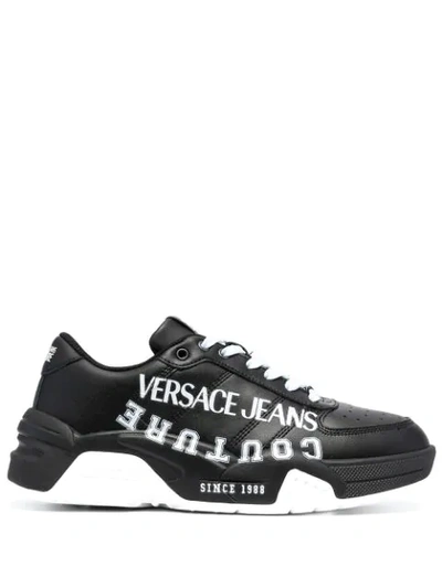 Shop Versace Jeans Couture Logo Print Sneakers In Black