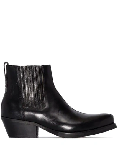 BLACK WORN-IN CENTRE LEATHER BOOTS