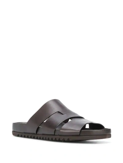 Shop Rick Owens Leather Panelled Sliders In Brown