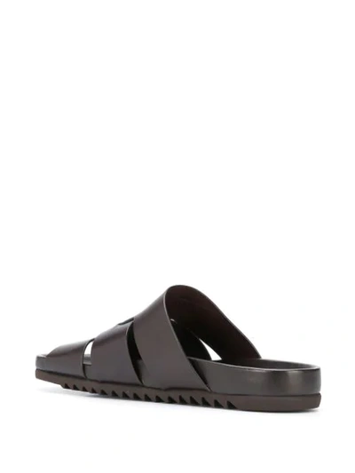 Shop Rick Owens Leather Panelled Sliders In Brown