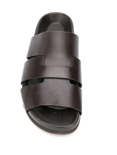 Shop Rick Owens Leather Panelled Sliders In Brown