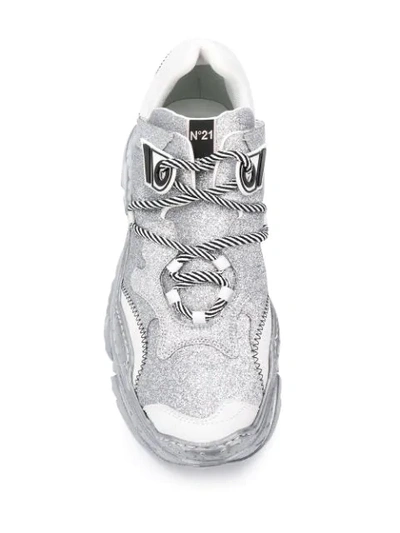 Shop N°21 Billy Glitter-effect Low-top Sneakers In Grey