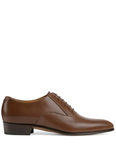 Shop Gucci Double G Lace-up Oxford Shoes In Brown