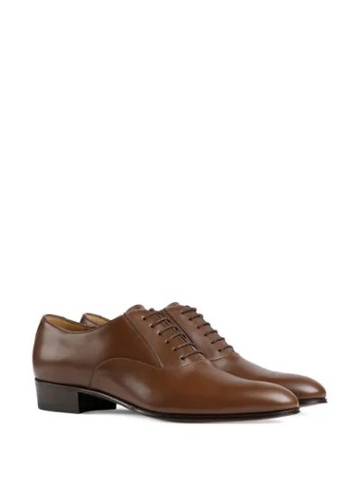 Shop Gucci Double G Lace-up Oxford Shoes In Brown