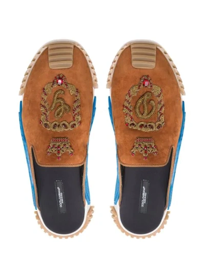 Shop Dolce & Gabbana Ns1 Embroidered Slippers In Brown