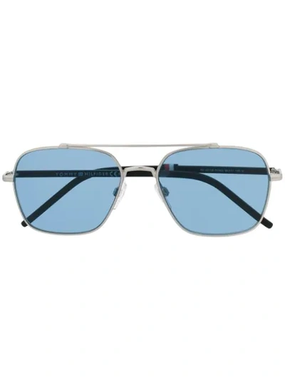 Shop Tommy Hilfiger Flag Logo Aviator Sunglasses In Black