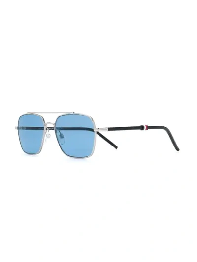 Shop Tommy Hilfiger Flag Logo Aviator Sunglasses In Black