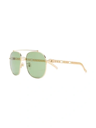 Shop Gucci Gg Chain Aviator-frame Sunglasses In Gold