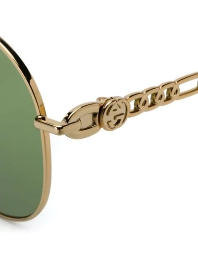 Shop Gucci Gg Chain Aviator-frame Sunglasses In Gold