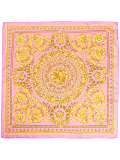 Shop Versace Baroque-print Silk Scarf In Pink