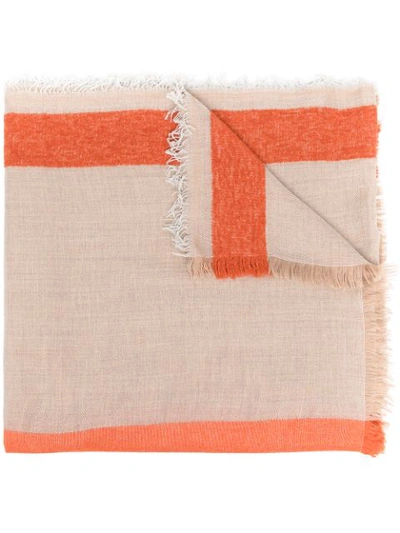 Shop Altea Fine-knit Stripe-print Scarf In Orange