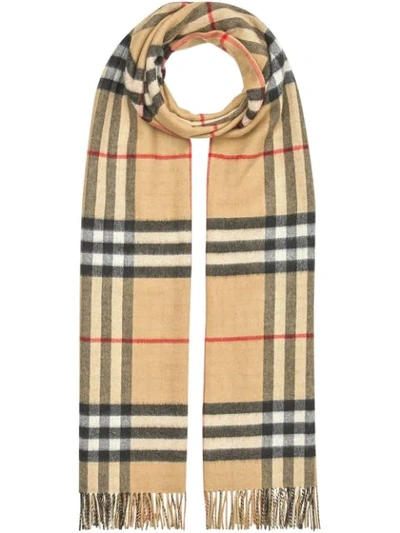 Shop Burberry Oversize Reversible Check Cashmere Scarf In Neutrals