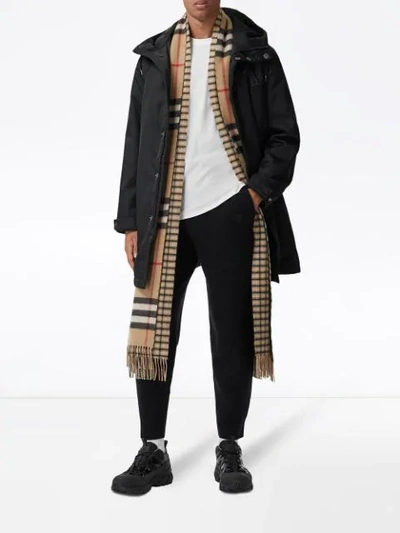 Shop Burberry Oversize Reversible Check Cashmere Scarf In Neutrals