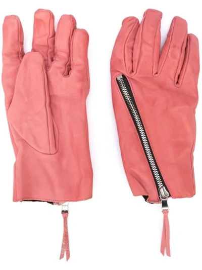 Shop The Viridi-anne Zip Detail Textured Gloves In Pink