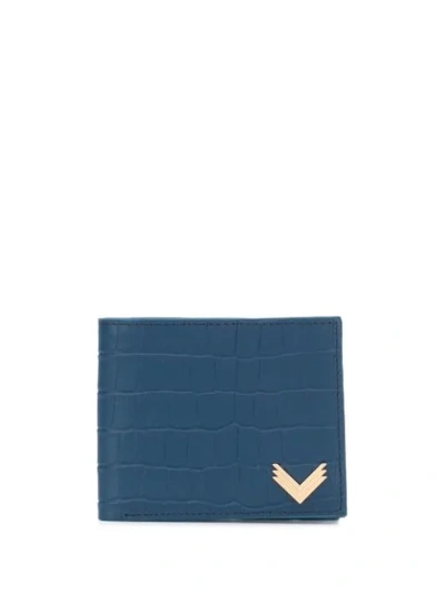 Shop Manokhi X Velante Crocodile Embossed Cardholder In Blue