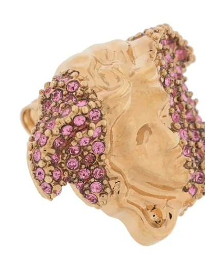 Shop Versace Crystal-embellished Medusa Stud Earrings In Gold