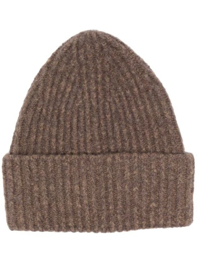 Shop Acne Studios Rib-knit Beanie Hat In Brown