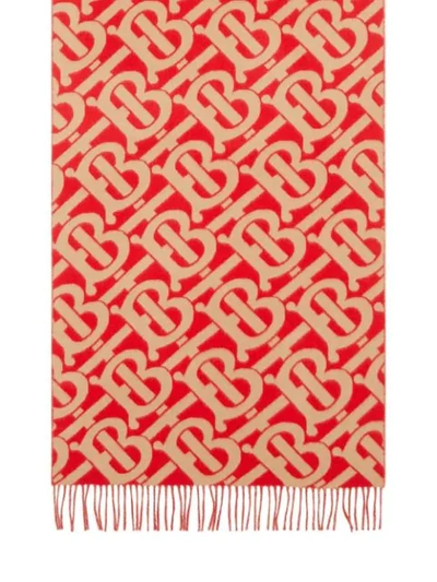 Shop Burberry Monogram Cashmere Jacquard Scarf In Red