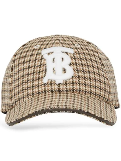 Shop Burberry Houndstooth Check Monogram Baseball Hat In Brown