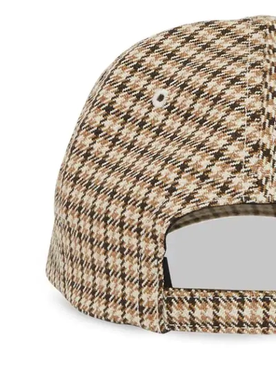 Shop Burberry Houndstooth Check Monogram Baseball Hat In Brown