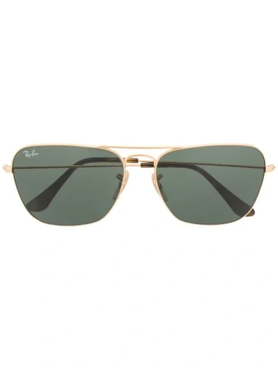 Shop Ray Ban Aviator Frame Sunglasses In Gold