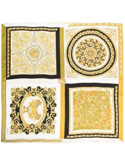 Shop Versace Baroque-print Silk Scarf In White