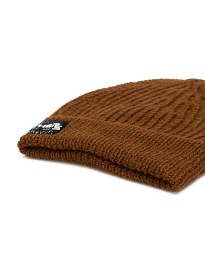 Shop Raf Simons Patch-detail Ribbed Beanie In Neutrals