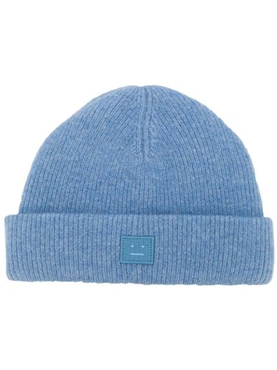 Shop Acne Studios Logo Patch Beanie In Blue