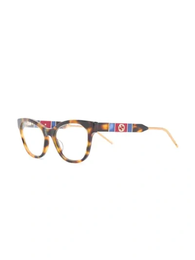 Shop Gucci Interlocking Gg Rectangular-frame Glasses In Brown