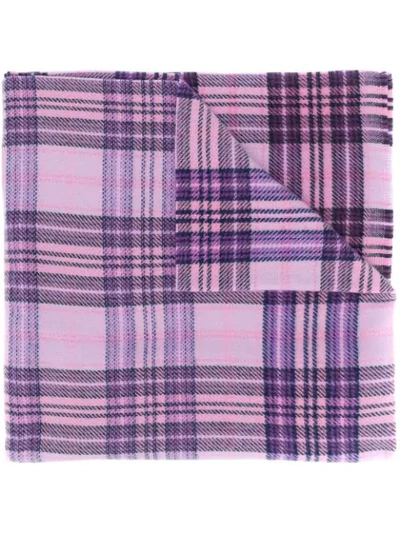 Shop Acne Studios Checked Logo Scarf In Pink