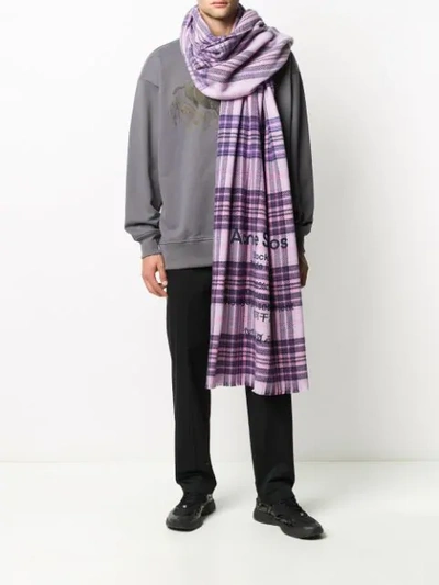 Shop Acne Studios Checked Logo Scarf In Pink