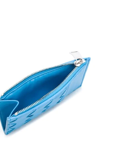 Shop Bottega Veneta Intrecciato Woven Cardholder In Blue