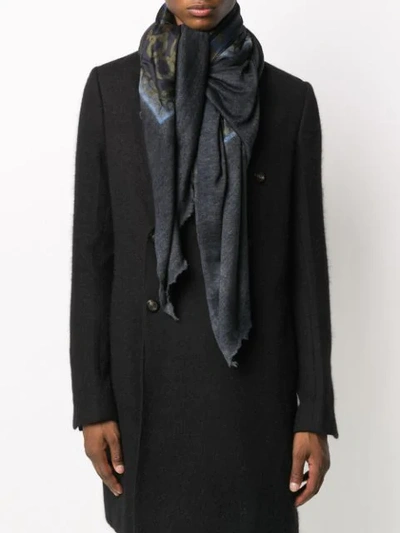 Shop Avant Toi Frayed Printed Scarf In Blue