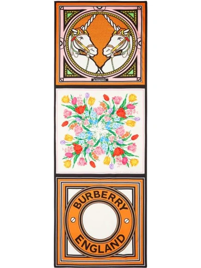 Shop Burberry Montage-print Silk Scarf In Orange