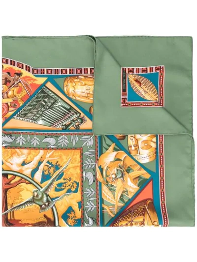 Pre-owned Hermes 印花围巾 In Green