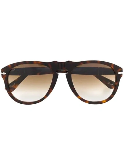 Shop Persol Tortoiseshell Round-frame Sunglasses In Brown
