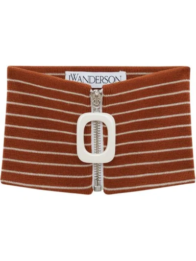 Shop Jw Anderson Horizontal-stripe Zip-up Scarf In Brown
