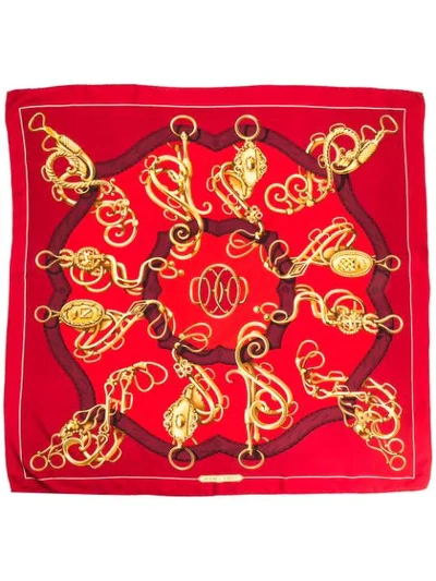Pre-owned Hermes 1974  Profile Sellerie Scarf In Red