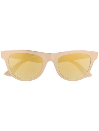Shop Bottega Veneta Ribbon Detail D-frame Sunglasses In Gold