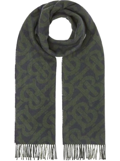 Shop Burberry Reversible Monogram Checked Scarf In Blue