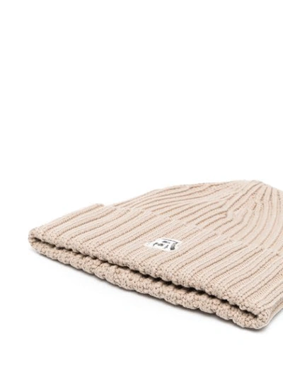 Shop Acne Studios Logo-patch Ribbed-knit Beanie In Neutrals