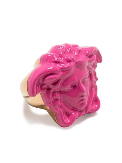 Shop Versace Medusa Head Ring In Pink