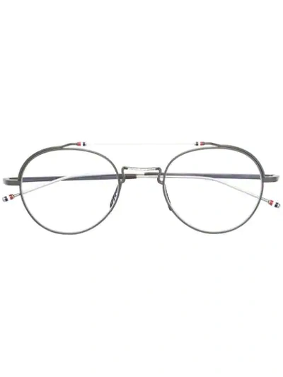 Shop Thom Browne Round Frame Glasses In Black Iron - Silver