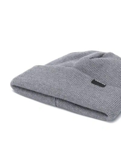 Shop Raeburn Ribbed-knit Logo Patch Beanie In Grey