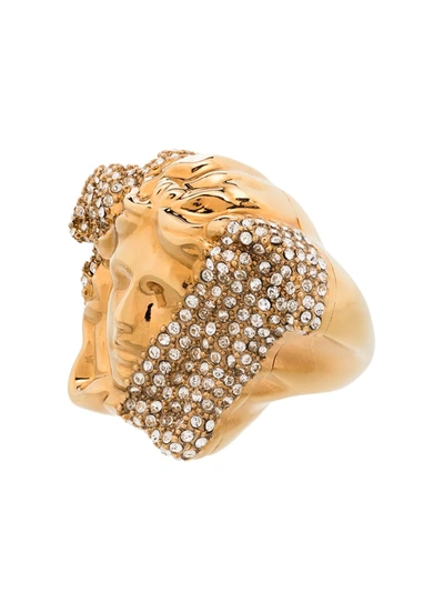 Shop Versace Gold Tone Palazzo Dia Crystal Ring