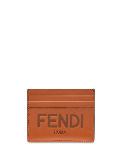 Shop Fendi Debossed Logo Cardholder In Brown