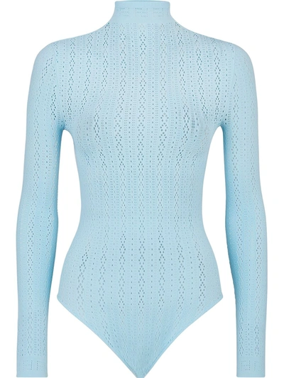 Shop Fendi Open-knit Long-sleeve Bodysuit In Blue