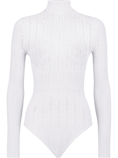 Shop Fendi Open-knit Long-sleeve Bodysuit In White